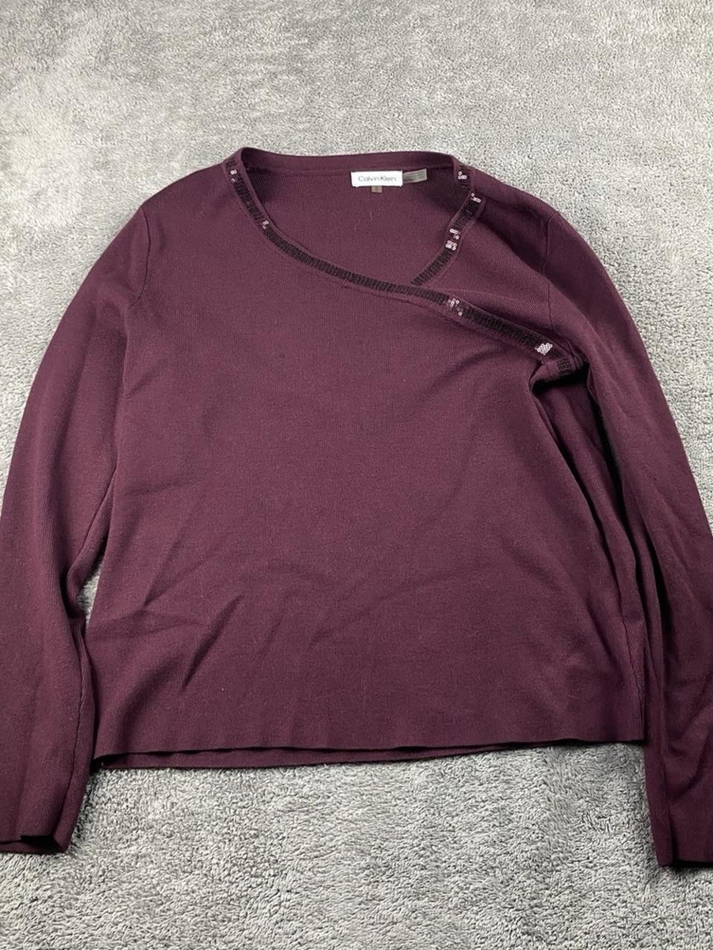 Calvin Klein Long Sleeve Asymmetric Neck Top - Plum